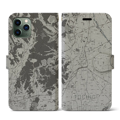 【栃木（栃木県）】地図柄iPhoneケース（手帳タイプ）モノトーン・iPhone 11 Pro 用