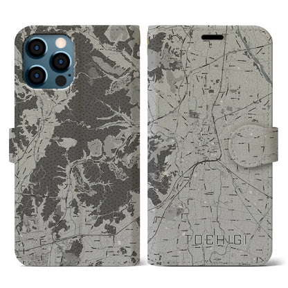 【栃木（栃木県）】地図柄iPhoneケース（手帳タイプ）モノトーン・iPhone 12 / 12 Pro 用