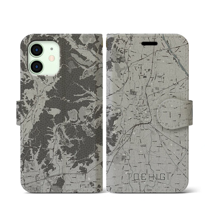【栃木（栃木県）】地図柄iPhoneケース（手帳タイプ）モノトーン・iPhone 12 mini 用