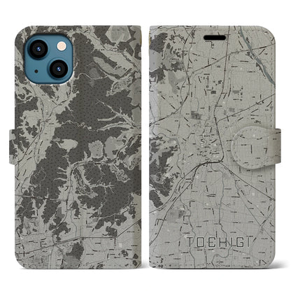 【栃木（栃木県）】地図柄iPhoneケース（手帳タイプ）モノトーン・iPhone 13 用