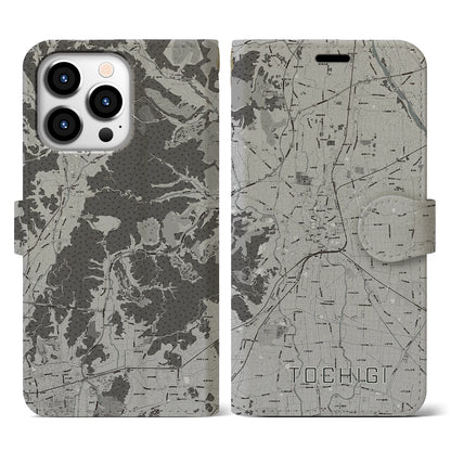 【栃木（栃木県）】地図柄iPhoneケース（手帳タイプ）モノトーン・iPhone 13 Pro 用