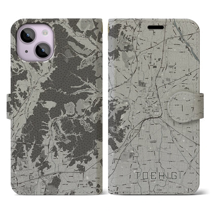 【栃木（栃木県）】地図柄iPhoneケース（手帳タイプ）モノトーン・iPhone 14 用