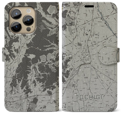 【栃木（栃木県）】地図柄iPhoneケース（手帳タイプ）モノトーン・iPhone 14 Pro Max 用