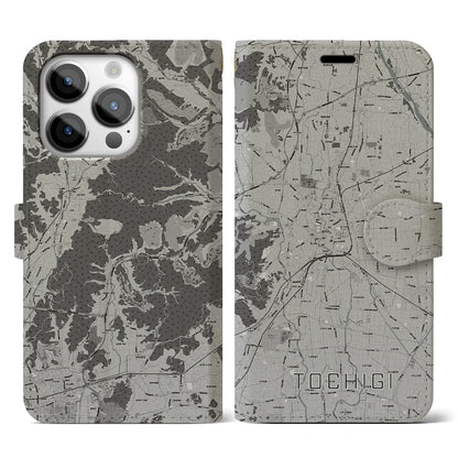 【栃木（栃木県）】地図柄iPhoneケース（手帳タイプ）モノトーン・iPhone 14 Pro 用