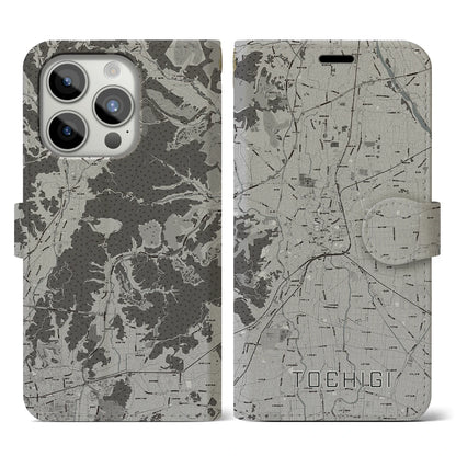 【栃木（栃木県）】地図柄iPhoneケース（手帳タイプ）モノトーン・iPhone 15 Pro 用