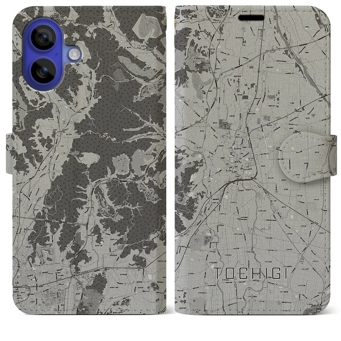 【栃木(栃木県)】地図柄iPhoneケース(手帳タイプ)モノトーン・iPhone 16 Pro Max 用