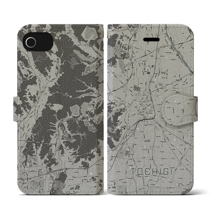 【栃木（栃木県）】地図柄iPhoneケース（手帳タイプ）モノトーン・iPhone SE（第3 / 第2世代） / 8 / 7 / 6s / 6 用