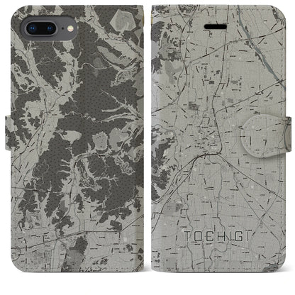 【栃木（栃木県）】地図柄iPhoneケース（手帳タイプ）モノトーン・iPhone 8Plus /7Plus / 6sPlus / 6Plus 用