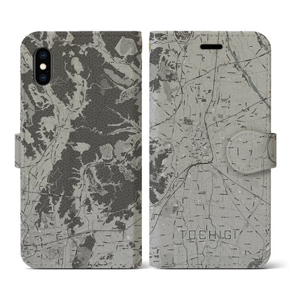 【栃木（栃木県）】地図柄iPhoneケース（手帳タイプ）モノトーン・iPhone XS / X 用
