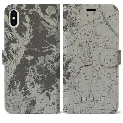 【栃木（栃木県）】地図柄iPhoneケース（手帳タイプ）モノトーン・iPhone XS Max 用