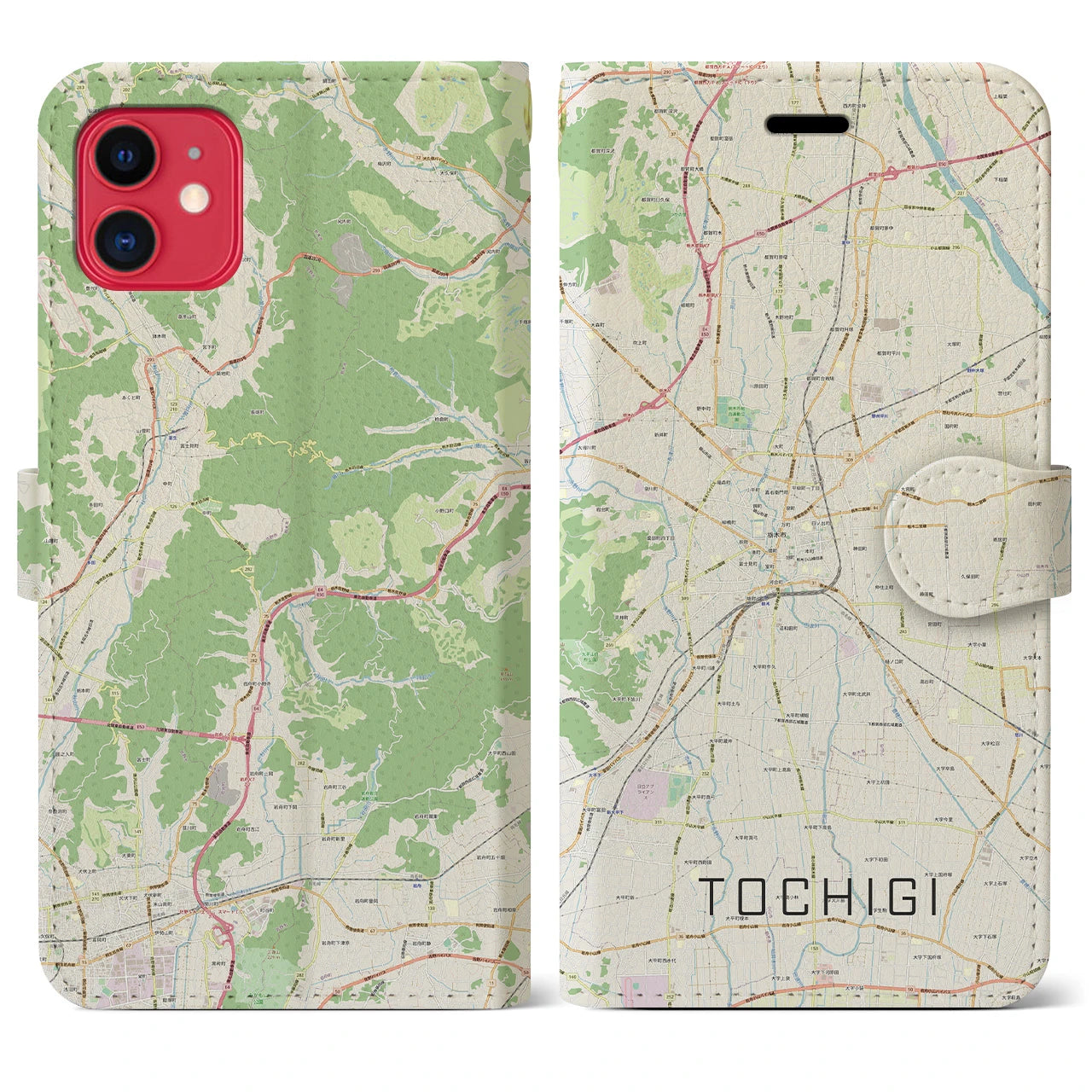【栃木】地図柄iPhoneケース（手帳両面タイプ・ナチュラル）iPhone 11 用