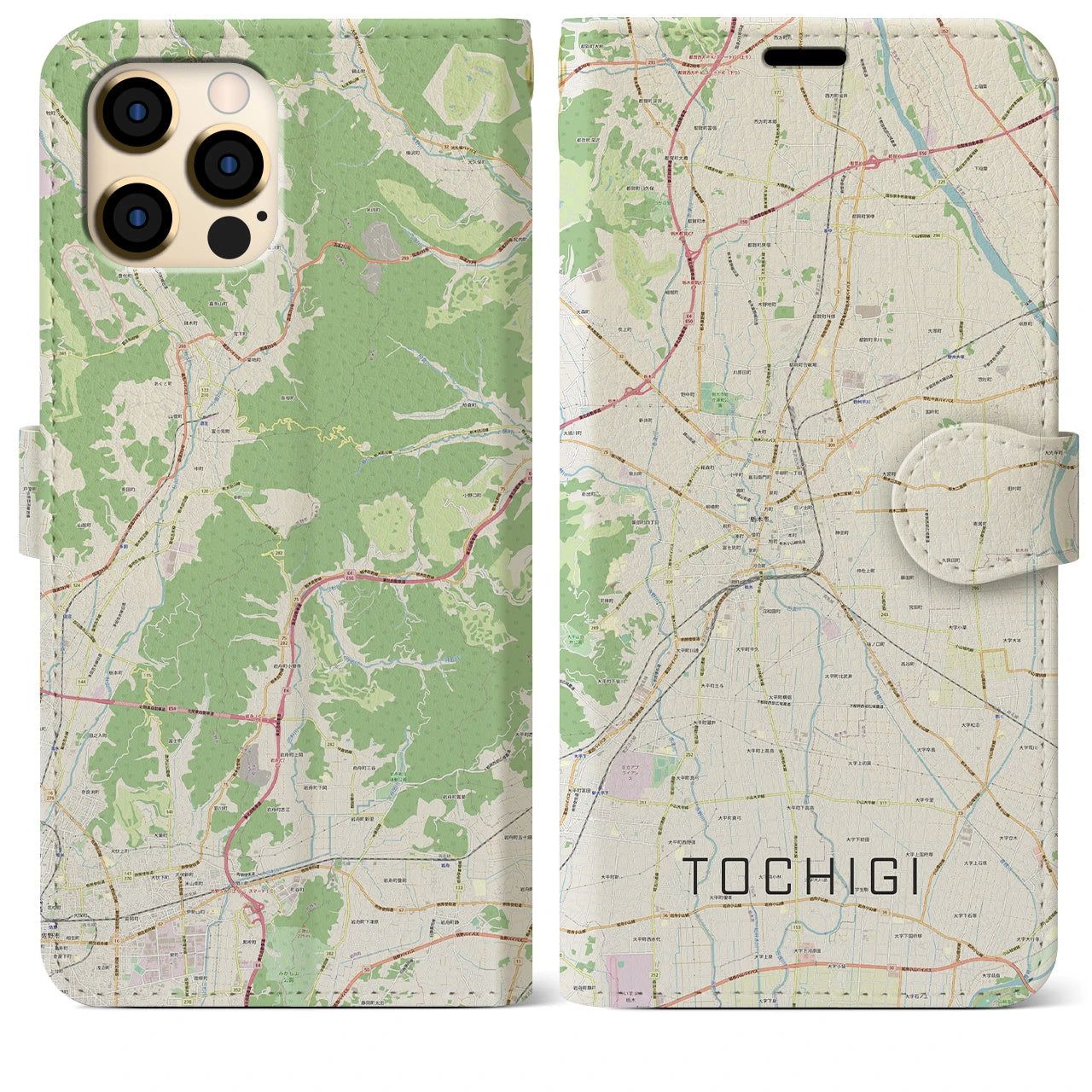【栃木】地図柄iPhoneケース（手帳両面タイプ・ナチュラル）iPhone 12 Pro Max 用