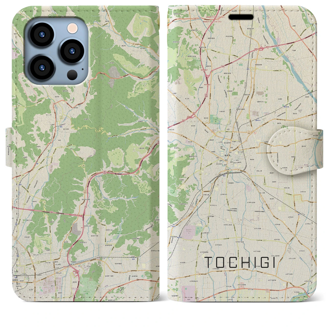 【栃木】地図柄iPhoneケース（手帳両面タイプ・ナチュラル）iPhone 13 Pro Max 用