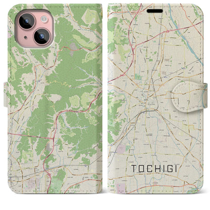 【栃木（栃木県）】地図柄iPhoneケース（手帳タイプ）ナチュラル・iPhone 15 Plus 用