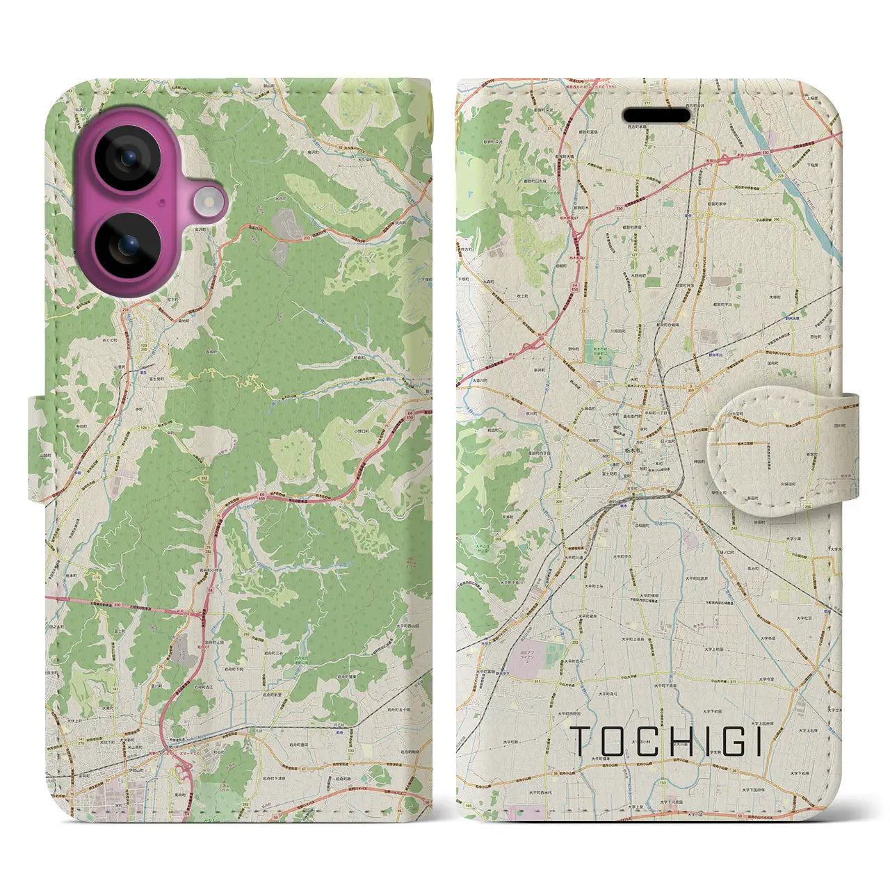 【栃木（栃木県）】地図柄iPhoneケース（手帳タイプ）ナチュラル・iPhone 16 Pro 用