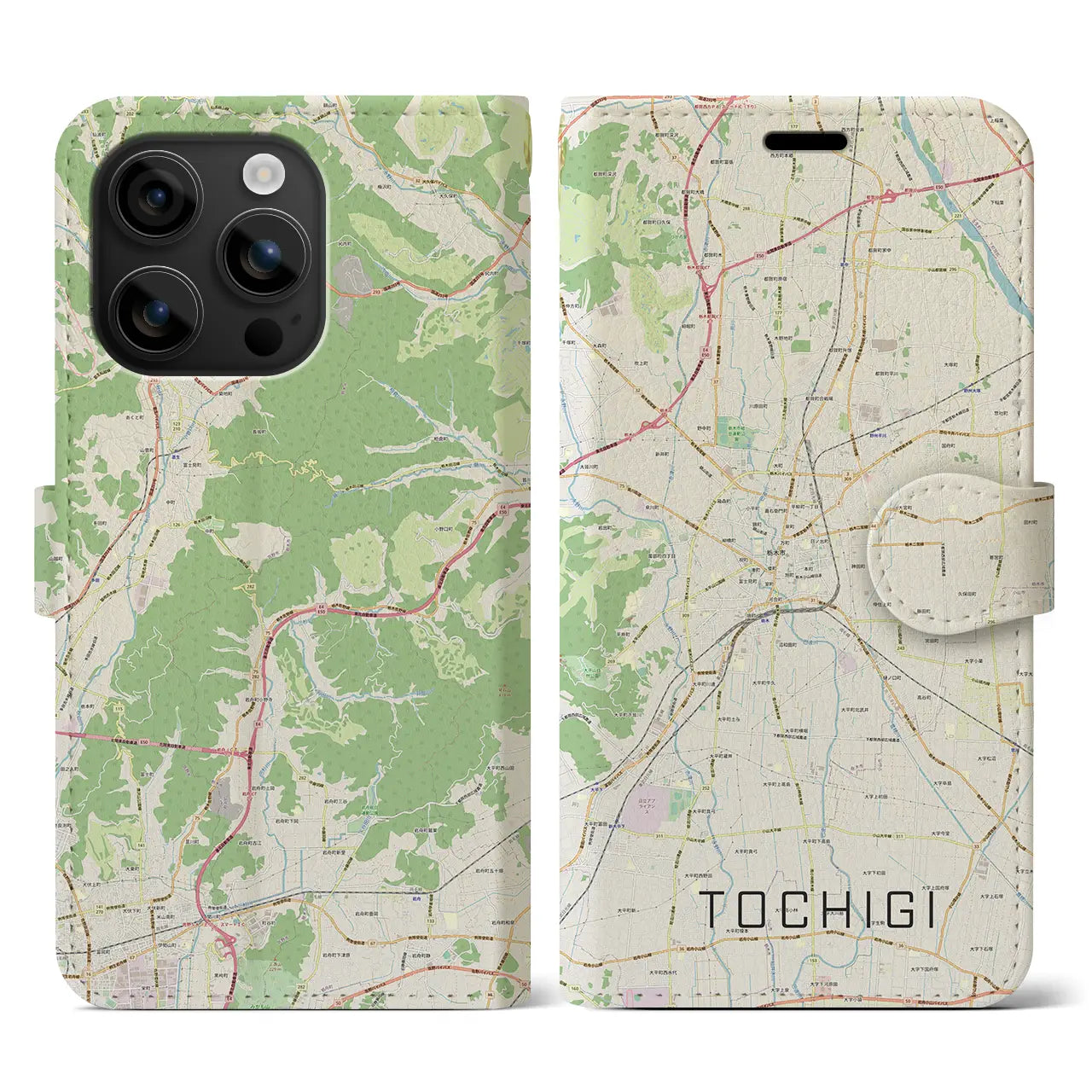 【栃木（栃木県）】地図柄iPhoneケース（手帳タイプ）ナチュラル・iPhone 16 用