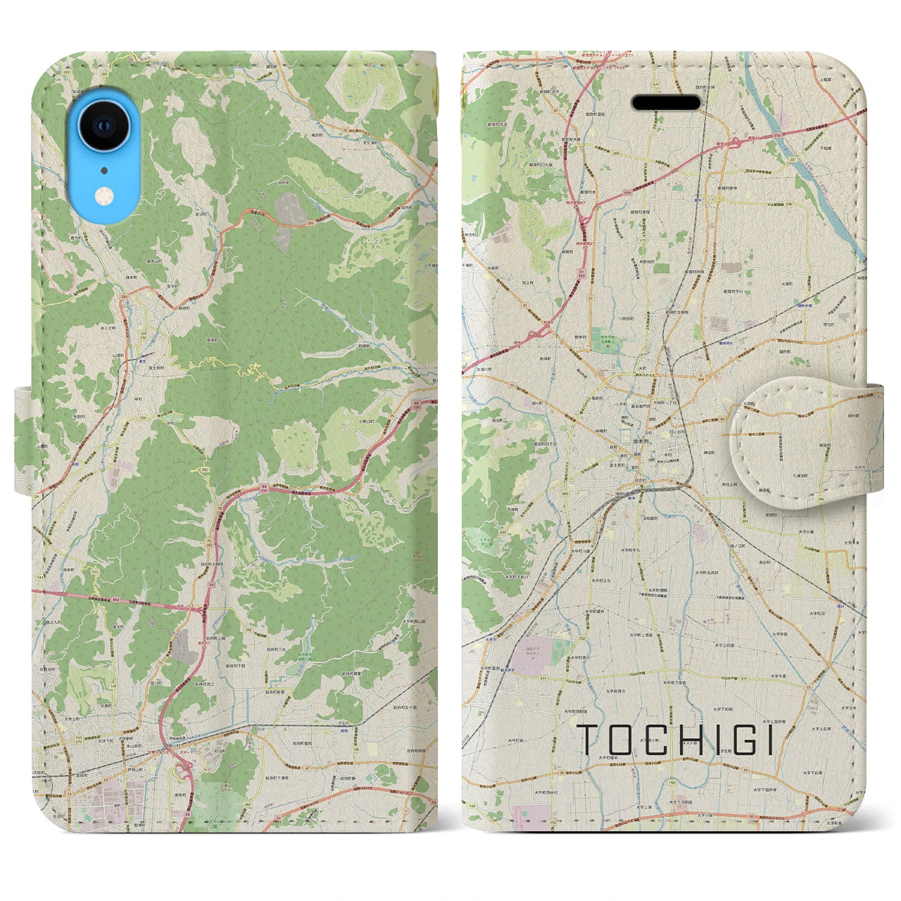 【栃木】地図柄iPhoneケース（手帳両面タイプ・ナチュラル）iPhone XR 用