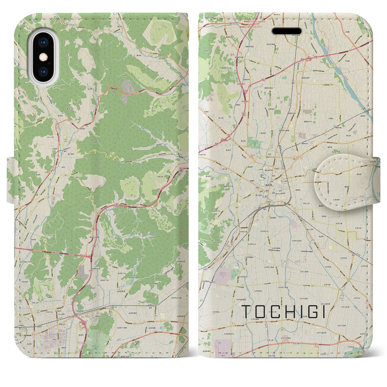 【栃木】地図柄iPhoneケース（手帳両面タイプ・ナチュラル）iPhone XS Max 用