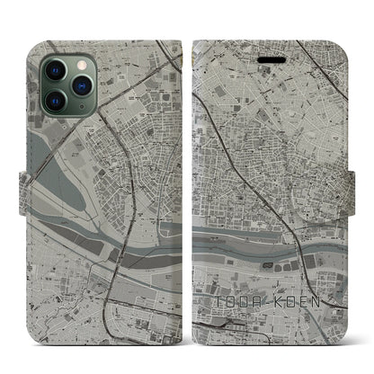 【戸田公園（埼玉県）】地図柄iPhoneケース（手帳タイプ）モノトーン・iPhone 11 Pro 用