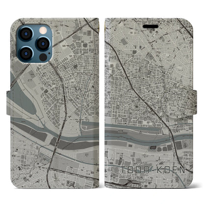 【戸田公園（埼玉県）】地図柄iPhoneケース（手帳タイプ）モノトーン・iPhone 12 / 12 Pro 用