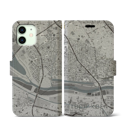 【戸田公園（埼玉県）】地図柄iPhoneケース（手帳タイプ）モノトーン・iPhone 12 mini 用