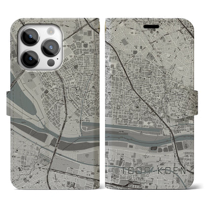 【戸田公園（埼玉県）】地図柄iPhoneケース（手帳タイプ）モノトーン・iPhone 14 Pro 用