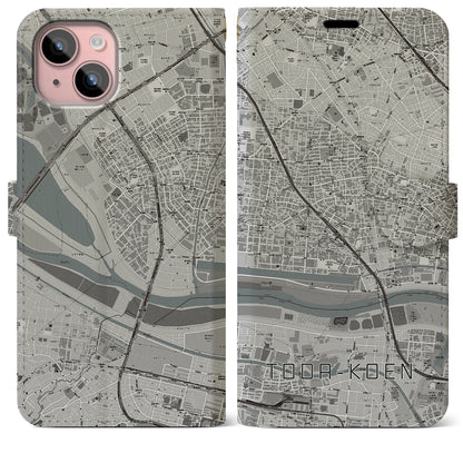 【戸田公園（埼玉県）】地図柄iPhoneケース（手帳タイプ）モノトーン・iPhone 15 Plus 用