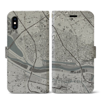 【戸田公園（埼玉県）】地図柄iPhoneケース（手帳タイプ）モノトーン・iPhone XS / X 用