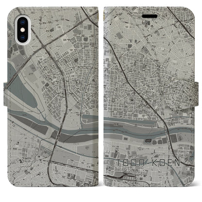 【戸田公園（埼玉県）】地図柄iPhoneケース（手帳タイプ）モノトーン・iPhone XS Max 用