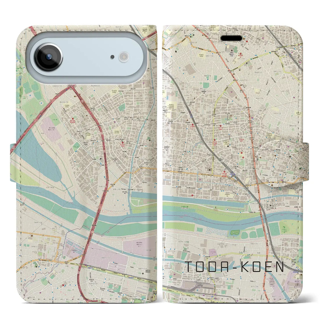 【戸田公園（埼玉県）】地図柄iPhoneケース（手帳タイプ）ナチュラル・iPhone 17 Pro Max 用