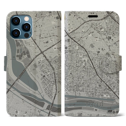 【戸田（埼玉県）】地図柄iPhoneケース（手帳タイプ）モノトーン・iPhone 12 / 12 Pro 用