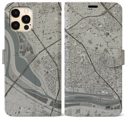【戸田（埼玉県）】地図柄iPhoneケース（手帳タイプ）モノトーン・iPhone 12 Pro Max 用