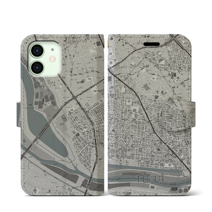 【戸田（埼玉県）】地図柄iPhoneケース（手帳タイプ）モノトーン・iPhone 12 mini 用