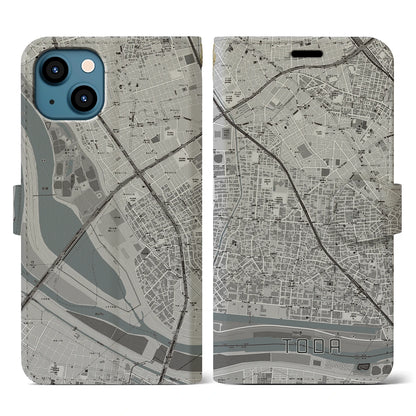 【戸田（埼玉県）】地図柄iPhoneケース（手帳タイプ）モノトーン・iPhone 13 用