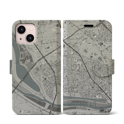 【戸田（埼玉県）】地図柄iPhoneケース（手帳タイプ）モノトーン・iPhone 13 mini 用