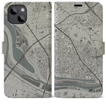 【戸田（埼玉県）】地図柄iPhoneケース（手帳タイプ）モノトーン・iPhone 14 Plus 用