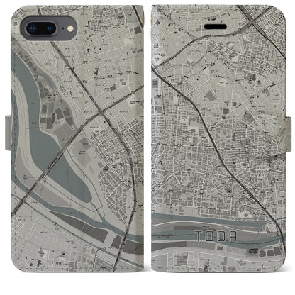 【戸田（埼玉県）】地図柄iPhoneケース（手帳タイプ）モノトーン・iPhone 8Plus /7Plus / 6sPlus / 6Plus 用