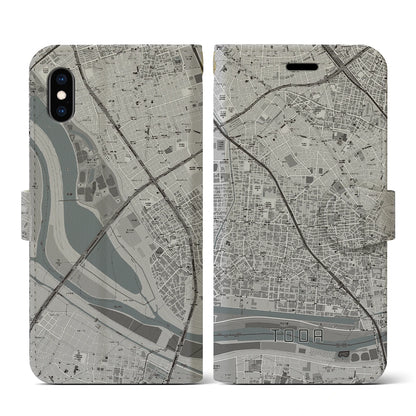 【戸田（埼玉県）】地図柄iPhoneケース（手帳タイプ）モノトーン・iPhone XS / X 用