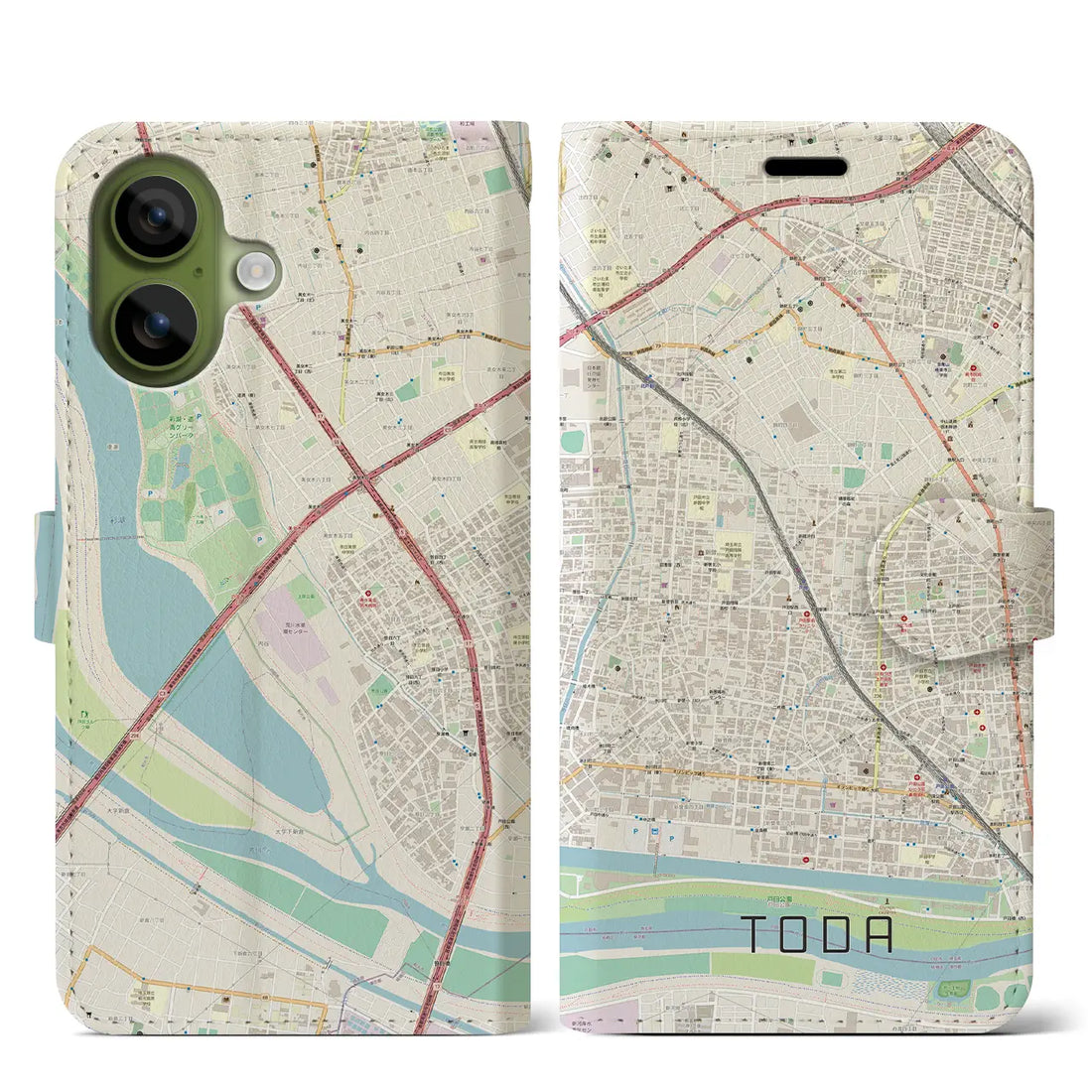 【戸田（埼玉県）】地図柄iPhoneケース（手帳タイプ）モノトーン・iPhone 17 Pro Max 用