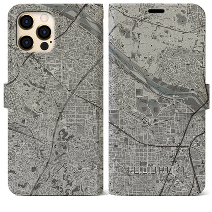 【等々力（神奈川県）】地図柄iPhoneケース（手帳タイプ）モノトーン・iPhone 12 Pro Max 用