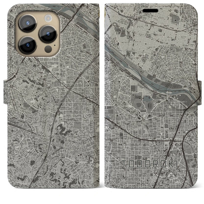 【等々力（神奈川県）】地図柄iPhoneケース（手帳タイプ）モノトーン・iPhone 14 Pro Max 用