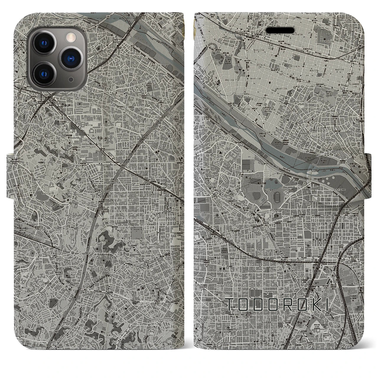 【等々力（神奈川県）】地図柄iPhoneケース（手帳タイプ）