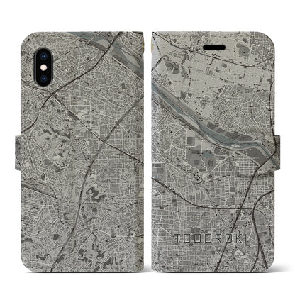 【等々力（神奈川県）】地図柄iPhoneケース（手帳タイプ）モノトーン・iPhone XS / X 用