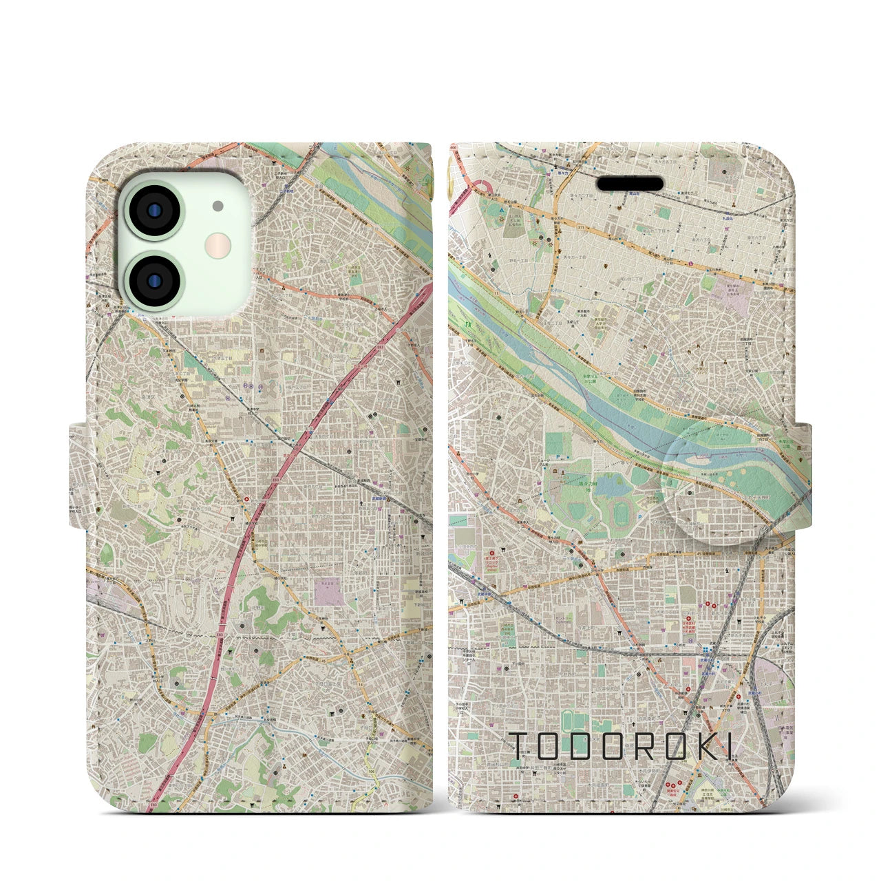 【等々力（神奈川県）】地図柄iPhoneケース（手帳タイプ）