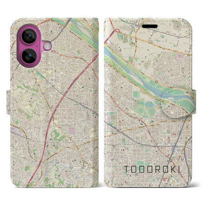 【等々力（神奈川県）】地図柄iPhoneケース（手帳タイプ）ナチュラル・iPhone 16 Pro 用