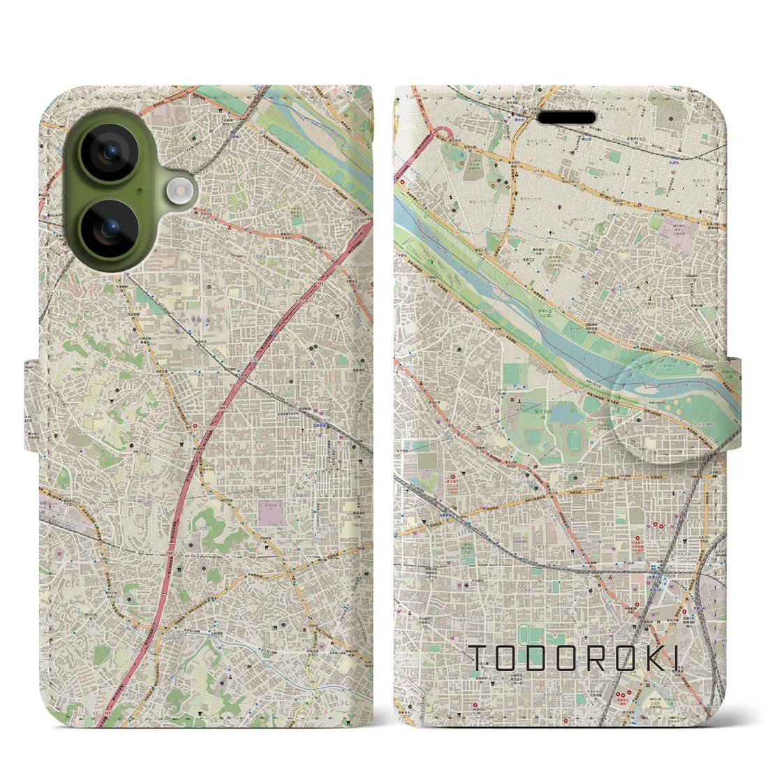 【等々力（神奈川県）】地図柄iPhoneケース（手帳タイプ）モノトーン・iPhone 17 Pro Max 用