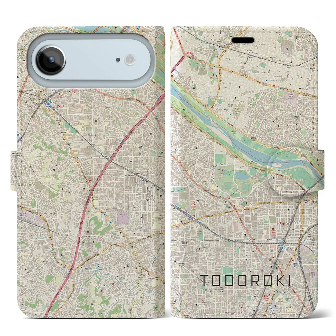 【等々力（神奈川県）】地図柄iPhoneケース（手帳タイプ）ナチュラル・iPhone 17 Pro Max 用