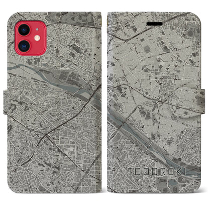 【等々力（東京都）】地図柄iPhoneケース（手帳タイプ）モノトーン・iPhone 11 用