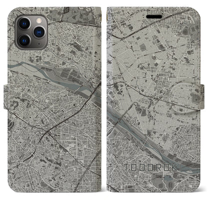 【等々力（東京都）】地図柄iPhoneケース（手帳タイプ）モノトーン・iPhone 11 Pro Max 用