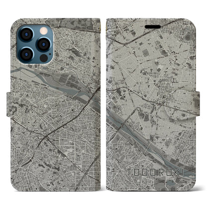 【等々力（東京都）】地図柄iPhoneケース（手帳タイプ）モノトーン・iPhone 12 / 12 Pro 用